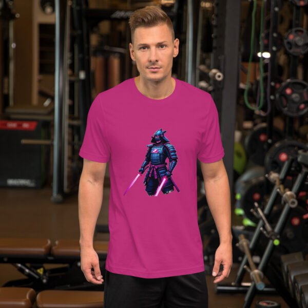 QP Design Zone - Neon Cyber Samurai with Dual Energy Swords - Unisex t-shirt - Image 3