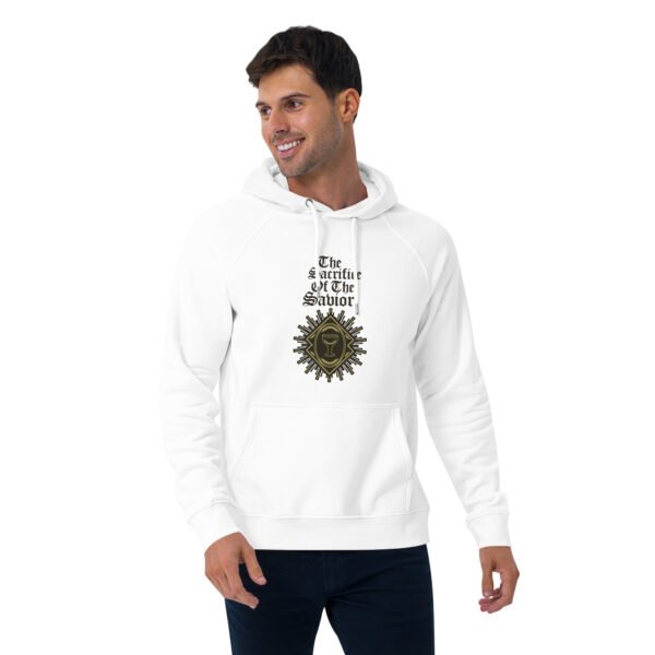 The Sacrifice of the Savior Sweatshirt Design - Unisex eco raglan hoodie - Image 2
