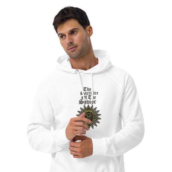 The Sacrifice of the Savior Sweatshirt Design - Unisex eco raglan hoodie - Image 3
