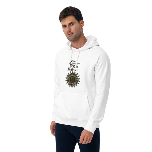 The Sacrifice of the Savior Sweatshirt Design - Unisex eco raglan hoodie - Image 7