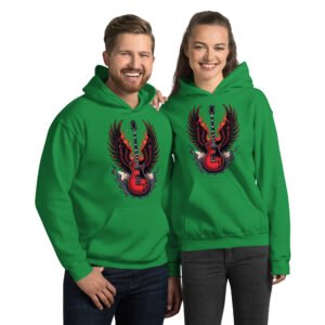 Flaming Guitar with Angel Wings - Rock Music Design - Unisex Hoodie