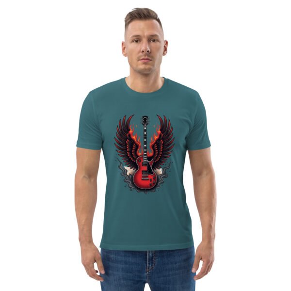 "Flaming Guitar Sweatshirt with Wings Design" - Unisex organic cotton t-shirt - Image 2