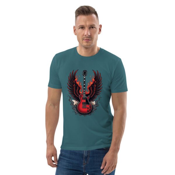 "Flaming Guitar Sweatshirt with Wings Design" - Unisex organic cotton t-shirt