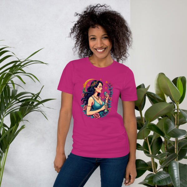 Virgo Zodiac Design - Floral Maiden with Spray Can - Unisex t-shirt - Image 13