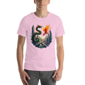 Dragon and Phoenix Clash Over City Skyline - Unisex t-shirt