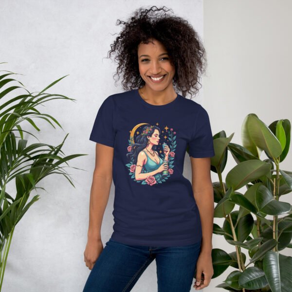 Virgo Zodiac Design - Floral Maiden with Spray Can - Unisex t-shirt - Image 5