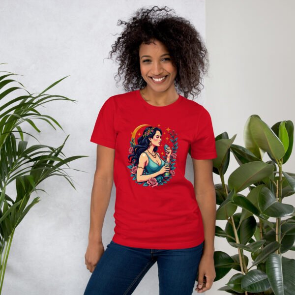 Virgo Zodiac Design - Floral Maiden with Spray Can - Unisex t-shirt - Image 9