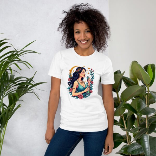 Virgo Zodiac Design - Floral Maiden with Spray Can - Unisex t-shirt - Image 45