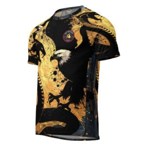 Bold Cobra and Eagle Graphic T-Shirt with Dynamic Gold and Black Design - All-over print men’s rash guard