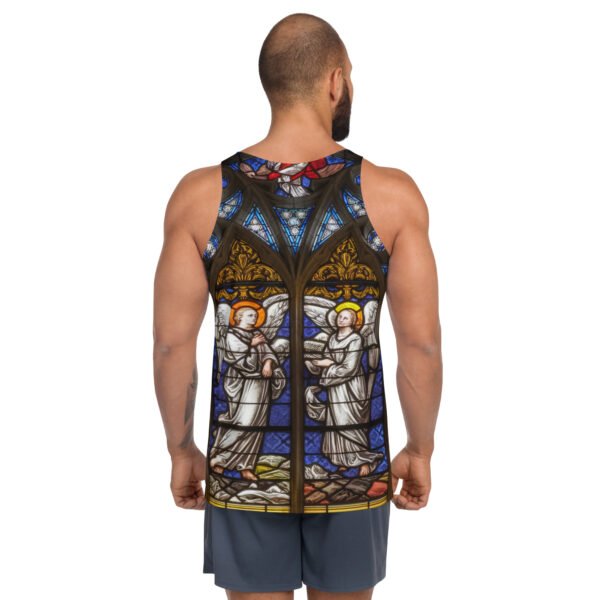 Stained Glass Angel Tank Top with Gothic Cathedral Design - Unisex Tank Top - Image 4