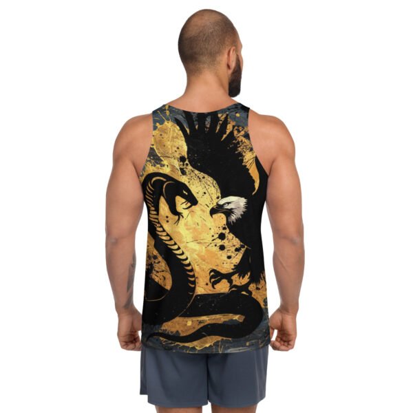 Bold Cobra and Eagle Tank Top with Dynamic Gold and Black Design - Unisex Tank Top - Image 4