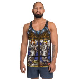 Stained Glass Angel Tank Top with Gothic Cathedral Design - Unisex Tank Top