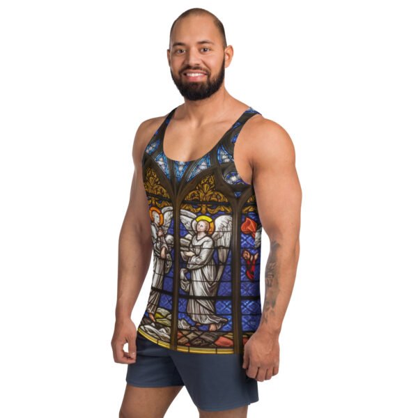 Stained Glass Angel Tank Top with Gothic Cathedral Design - Unisex Tank Top - Image 2