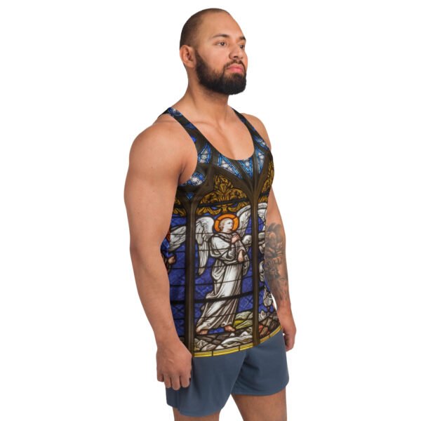 Stained Glass Angel Tank Top with Gothic Cathedral Design - Unisex Tank Top - Image 3