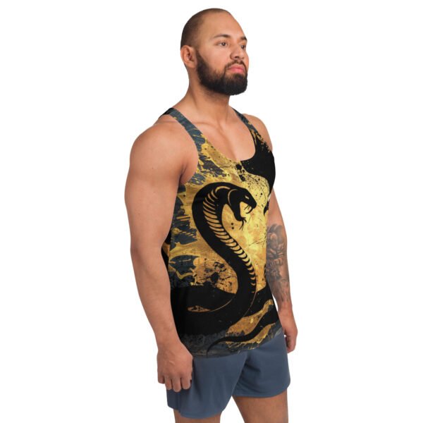 Bold Cobra and Eagle Tank Top with Dynamic Gold and Black Design - Unisex Tank Top - Image 3