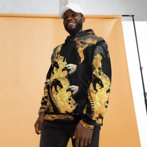 Bold Cobra and Eagle Hoodie with Dynamic Gold and Black Design - Unisex Hoodie