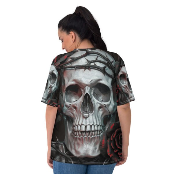 Gothic Skull and Roses T-Shirt with Barbed Wire Design - Women's T-shirt - Image 2