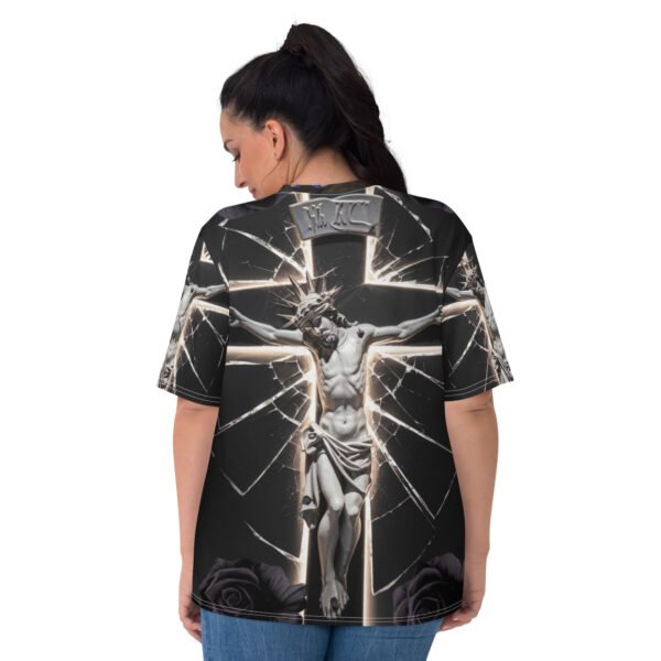 Gothic Stained Glass Angel Oversized T-Shirt with Cathedral Design - Women's T-shirt - Image 2