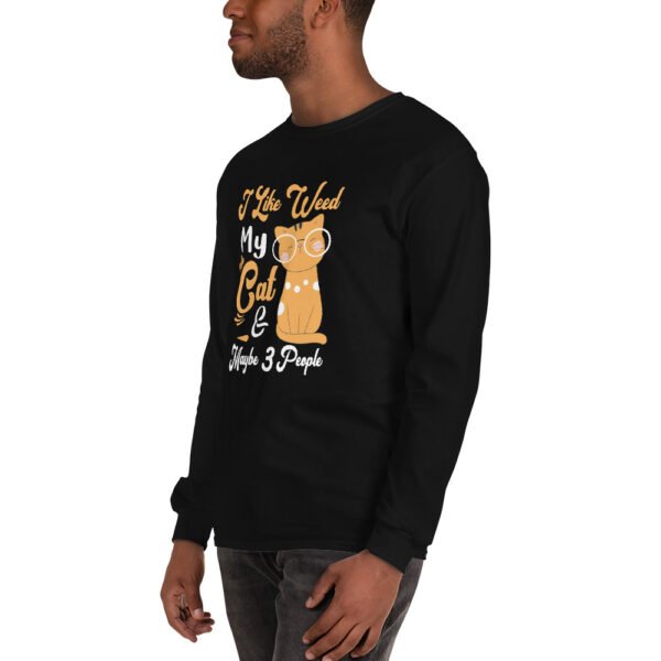 I Like Weed, My Cat & Maybe 3 People - Funny Cat Lover Design - Men’s Long Sleeve Shirt - Image 4