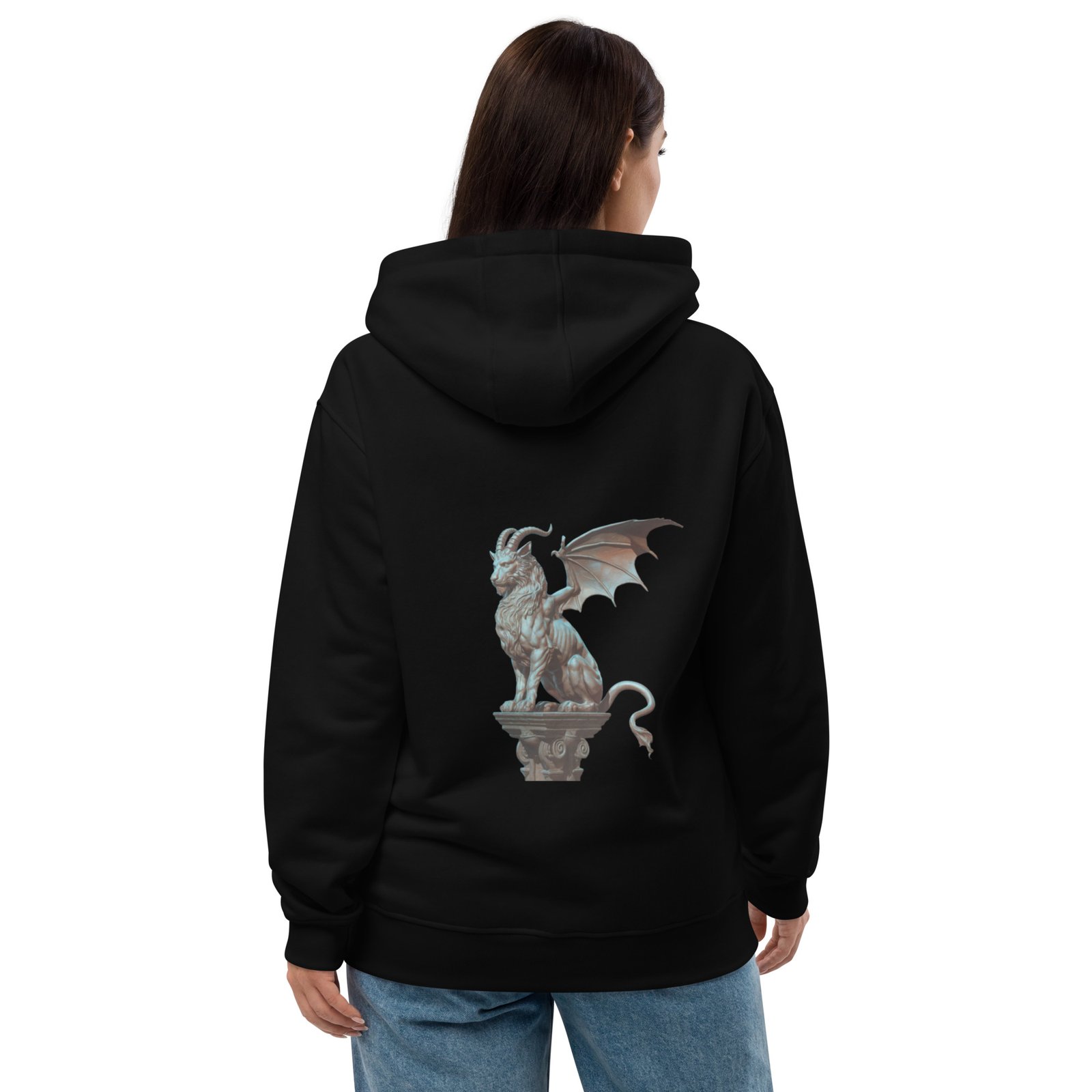 Gothic Gargoyle Statue with Winged Beast Design - Premium eco hoodie - Image 2