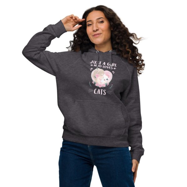 "Just a Girl Who Loves Cats" Cute Cat Lover Design - Unisex eco raglan hoodie - Image 7