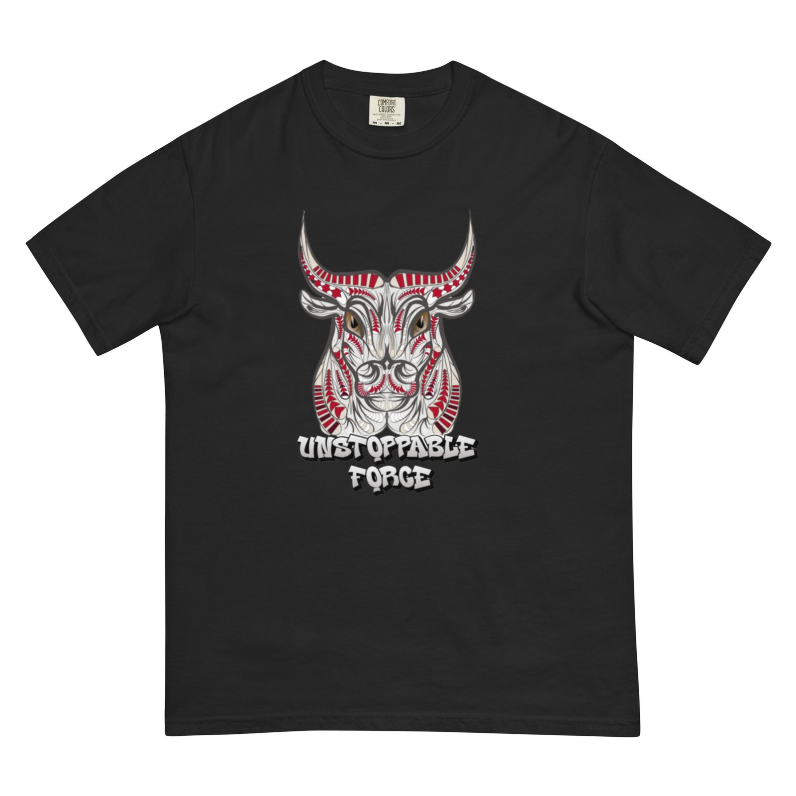 Unstoppable Force – Tribal Bull Power Artwork - Unisex garment-dyed heavyweight t-shirt - Image 2
