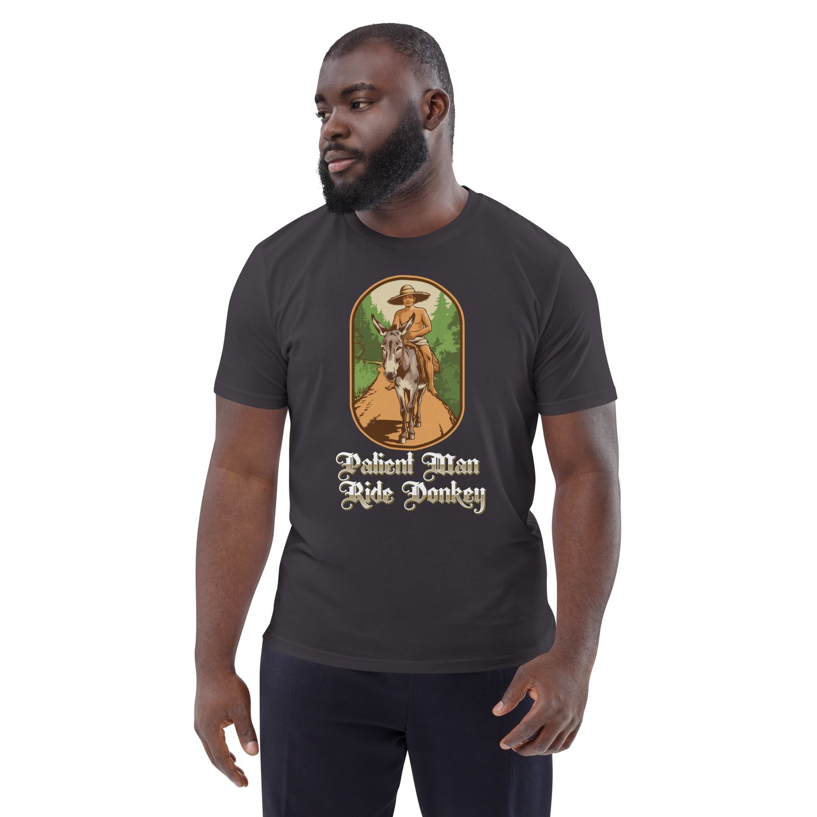 "Patient Man Ride Donkey" – Traditional Wisdom Illustration - Unisex organic cotton t-shirt - Image 25