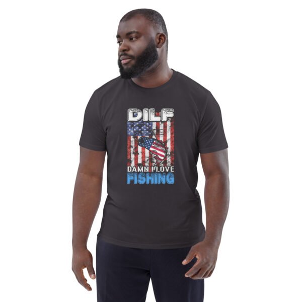 "DILF - Damn I Love Fishing" Funny American Flag Fishing - Unisex organic cotton t-shirt - Image 19