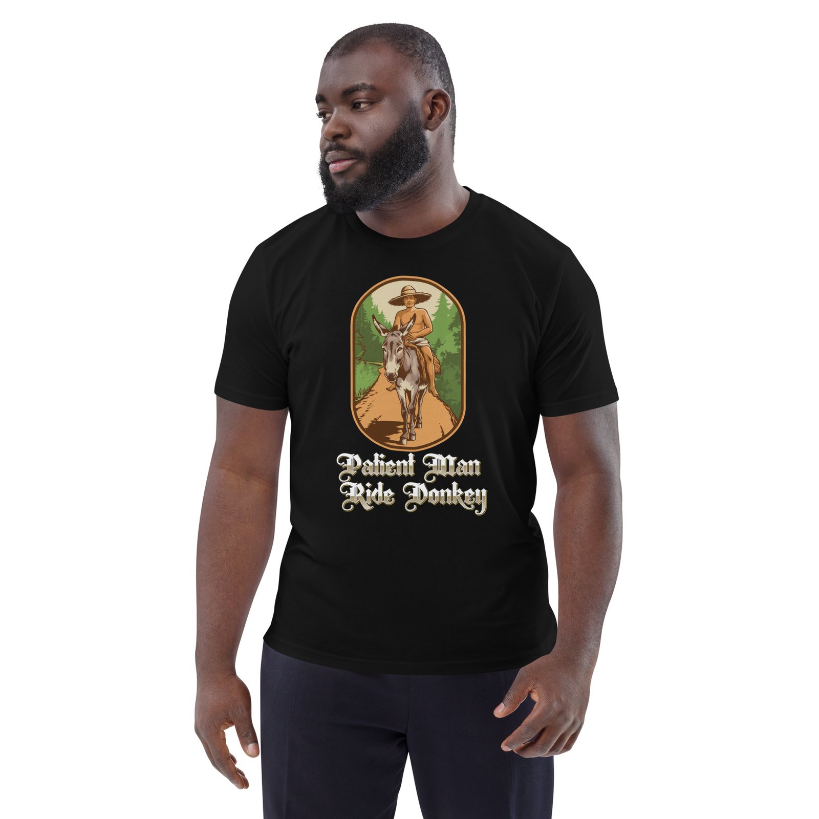 "Patient Man Ride Donkey" – Traditional Wisdom Illustration - Unisex organic cotton t-shirt