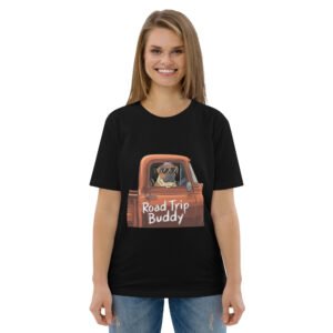 Road Trip Buddy' with Vintage Truck Dog Design - Unisex organic cotton t-shirt