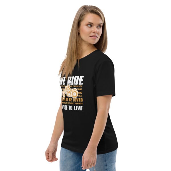 "We Ride to Live" Motorcycle Lifestyle - Unisex organic cotton t-shirt - Image 5