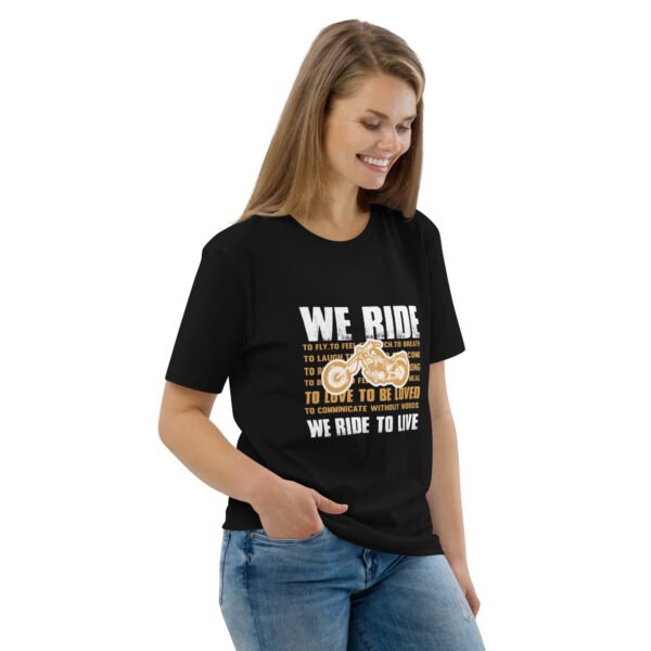 "We Ride to Live" Motorcycle Lifestyle - Unisex organic cotton t-shirt - Image 6