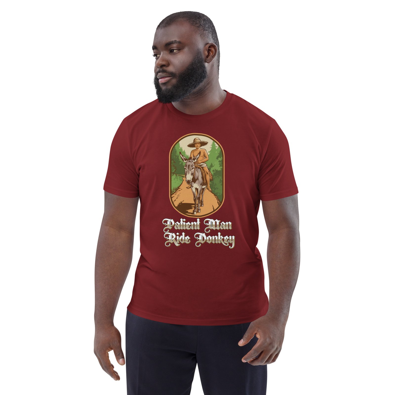 "Patient Man Ride Donkey" – Traditional Wisdom Illustration - Unisex organic cotton t-shirt - Image 19