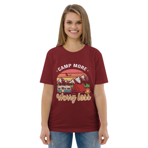 Camp More, Worry Less – Relaxed Outdoor Adventure - Unisex organic cotton t-shirt - Image 25