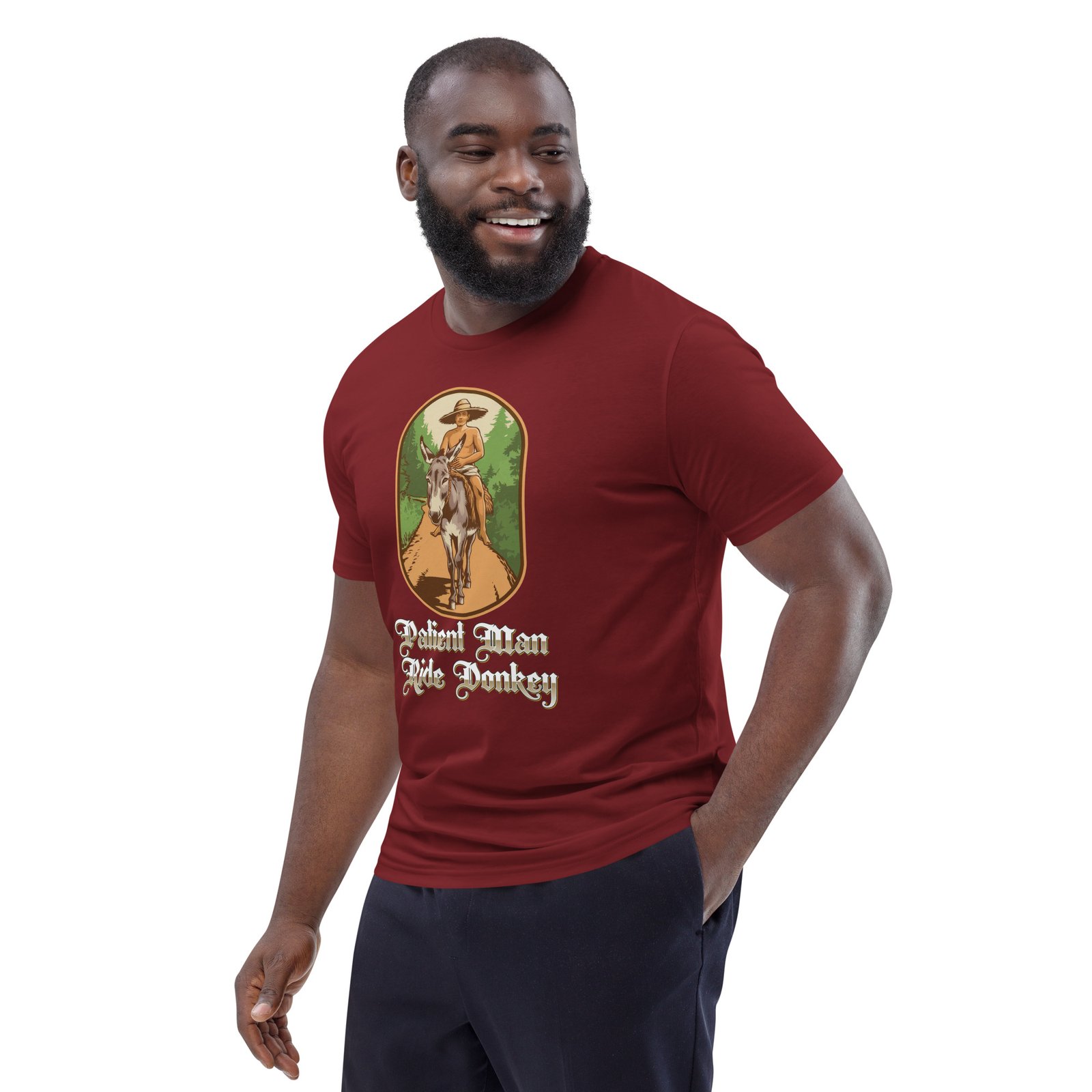 "Patient Man Ride Donkey" – Traditional Wisdom Illustration - Unisex organic cotton t-shirt - Image 22