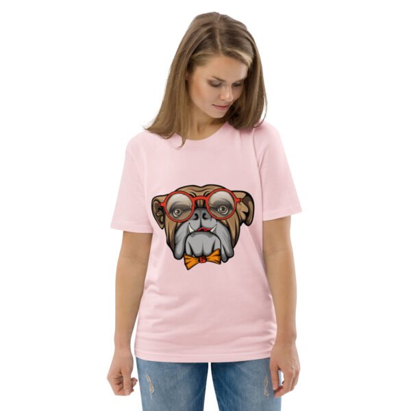 Stylish Bulldog Nerdy Cool Dog Design - Unisex organic cotton t-shirt - Image 58