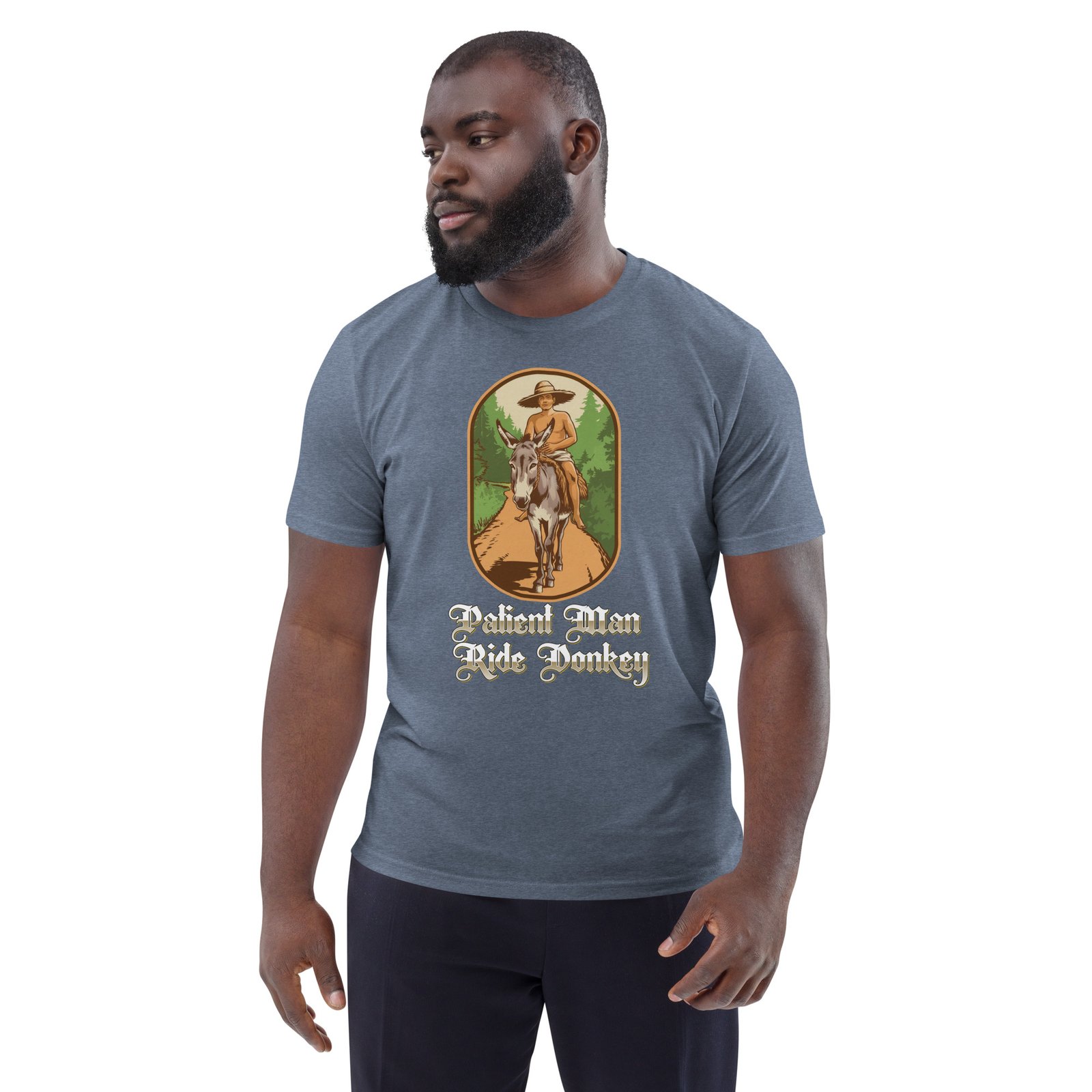 "Patient Man Ride Donkey" – Traditional Wisdom Illustration - Unisex organic cotton t-shirt - Image 49