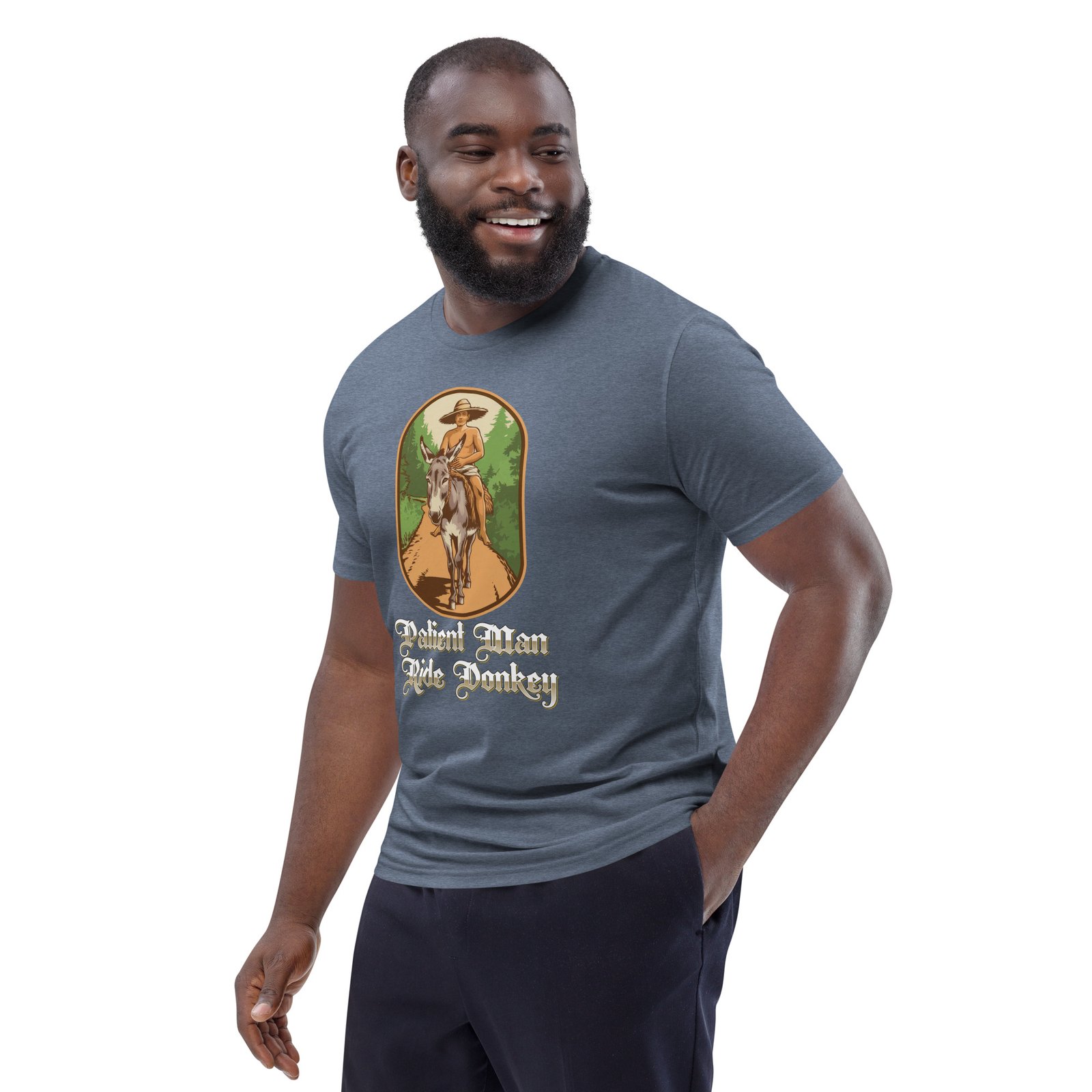 "Patient Man Ride Donkey" – Traditional Wisdom Illustration - Unisex organic cotton t-shirt - Image 52