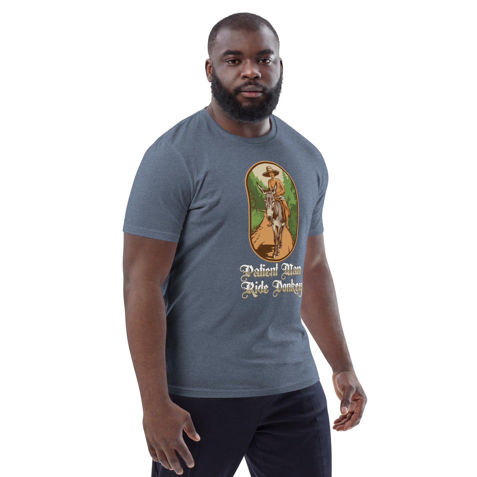 "Patient Man Ride Donkey" – Traditional Wisdom Illustration - Unisex organic cotton t-shirt - Image 54