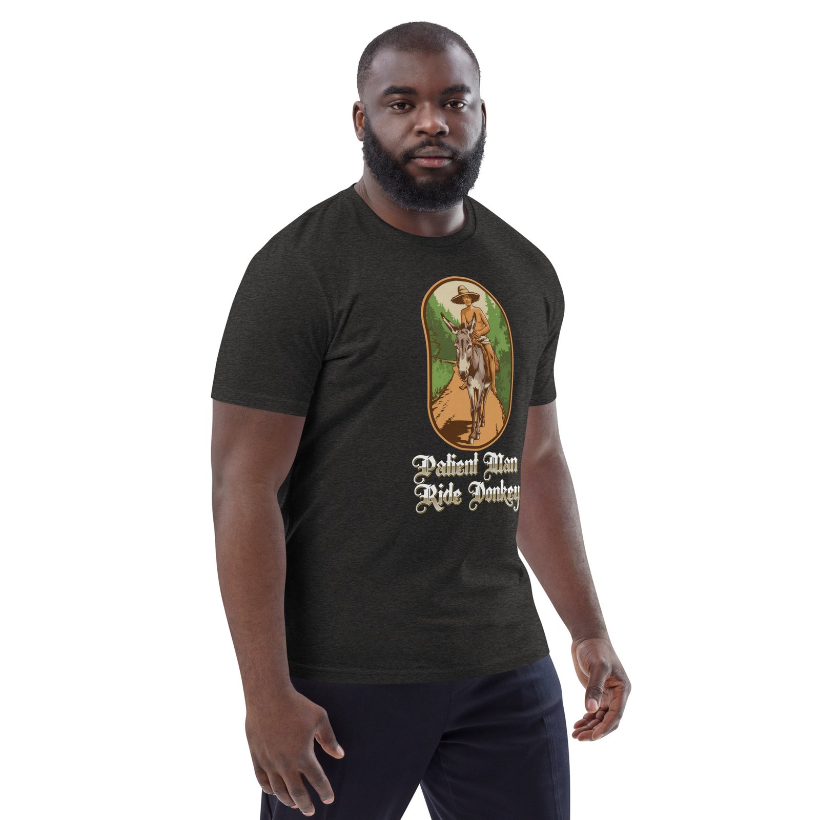 "Patient Man Ride Donkey" – Traditional Wisdom Illustration - Unisex organic cotton t-shirt - Image 18