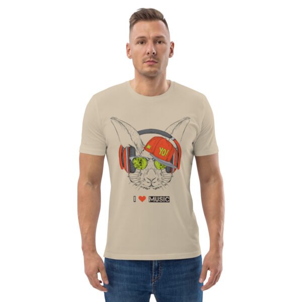 I Love Music Rabbit with Headphones and Cap - Unisex organic cotton t-shirt - Image 2