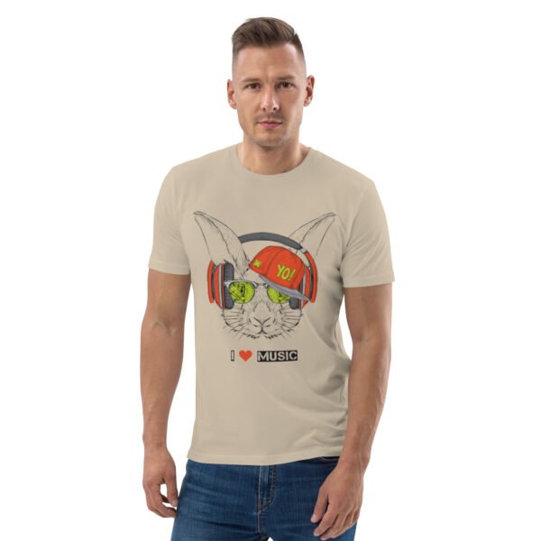 I Love Music Rabbit with Headphones and Cap - Unisex organic cotton t-shirt