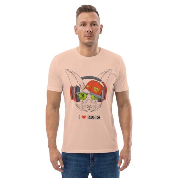 I Love Music Rabbit with Headphones and Cap - Unisex organic cotton t-shirt - Image 10