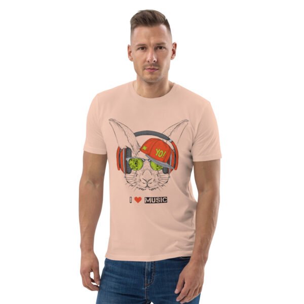 I Love Music Rabbit with Headphones and Cap - Unisex organic cotton t-shirt - Image 9