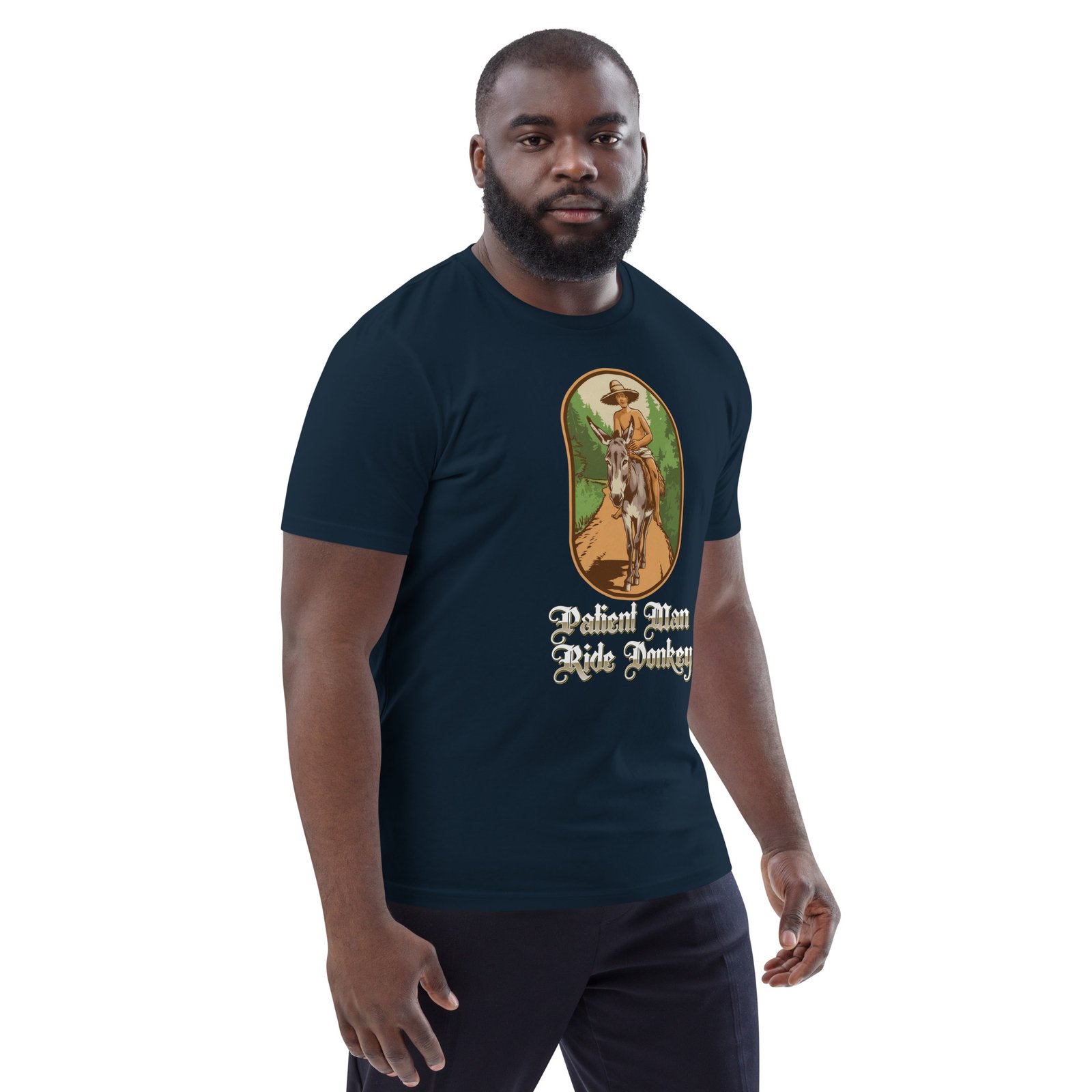 "Patient Man Ride Donkey" – Traditional Wisdom Illustration - Unisex organic cotton t-shirt - Image 12