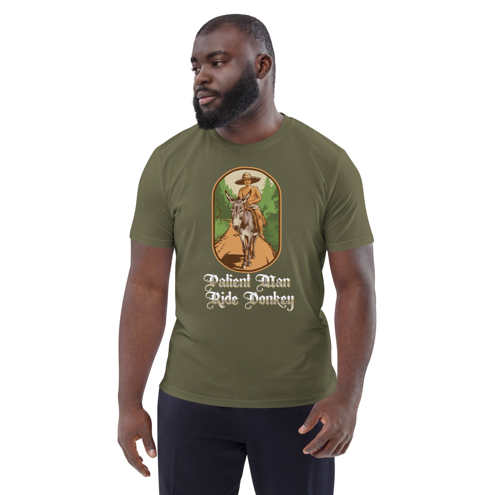 "Patient Man Ride Donkey" – Traditional Wisdom Illustration - Unisex organic cotton t-shirt - Image 43