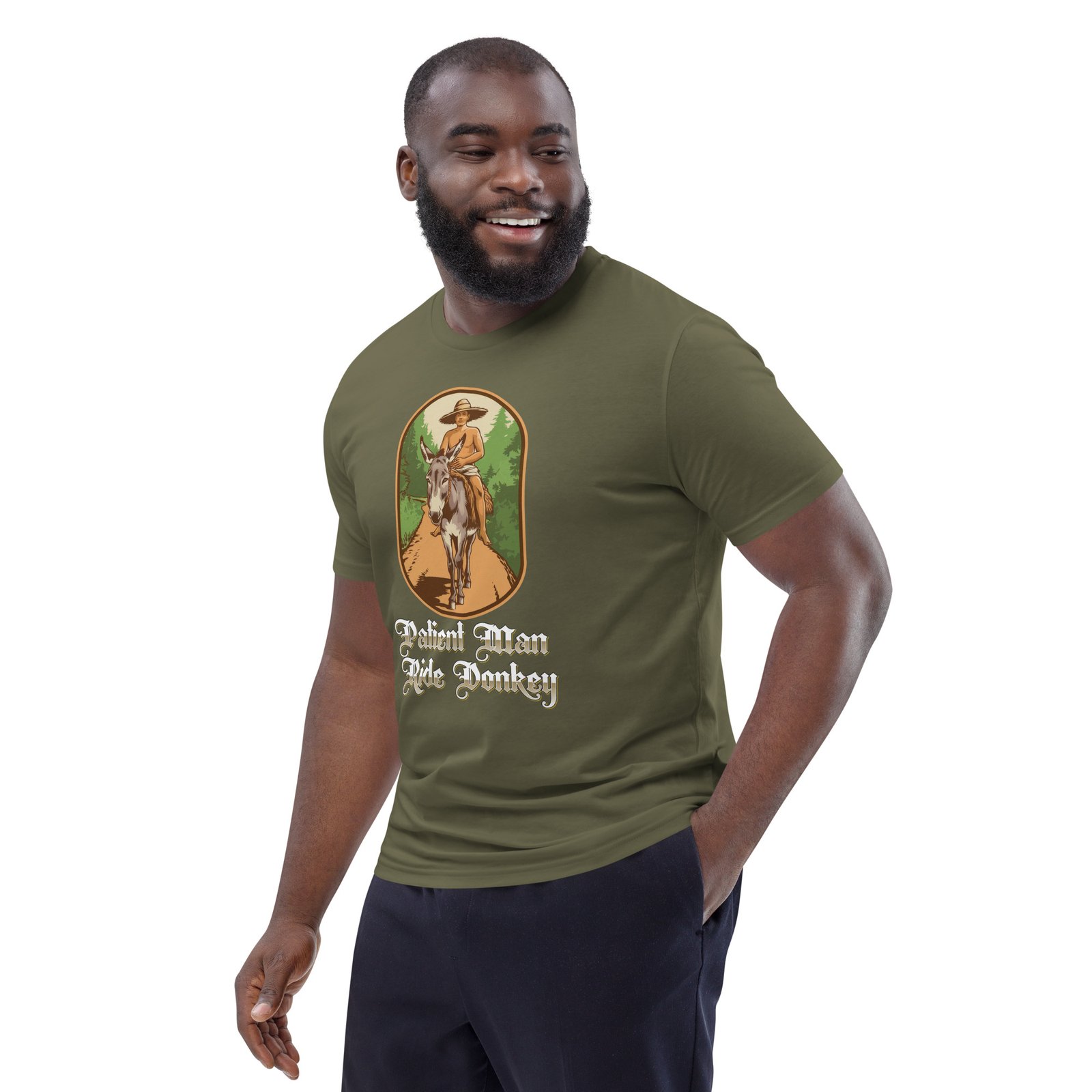 "Patient Man Ride Donkey" – Traditional Wisdom Illustration - Unisex organic cotton t-shirt - Image 46