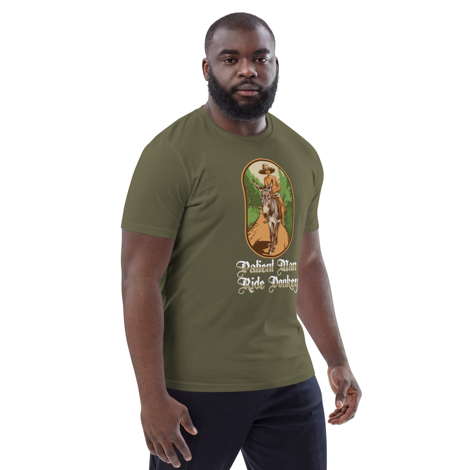 "Patient Man Ride Donkey" – Traditional Wisdom Illustration - Unisex organic cotton t-shirt - Image 48