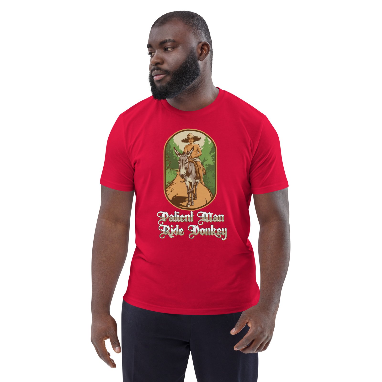 "Patient Man Ride Donkey" – Traditional Wisdom Illustration - Unisex organic cotton t-shirt - Image 31