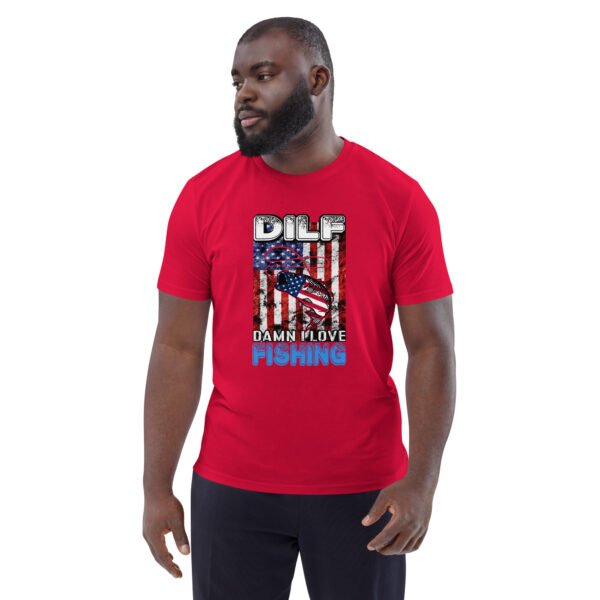 "DILF - Damn I Love Fishing" Funny American Flag Fishing - Unisex organic cotton t-shirt - Image 25